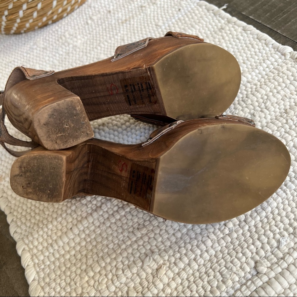 Bed Stu Womens Madeline Sandals Beige Leather Platform Heel Ankle Strap - Picture 7 of 8